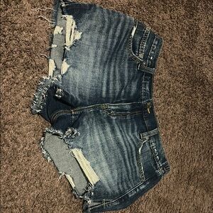 Aerie Blue Jean Shorts Distressed